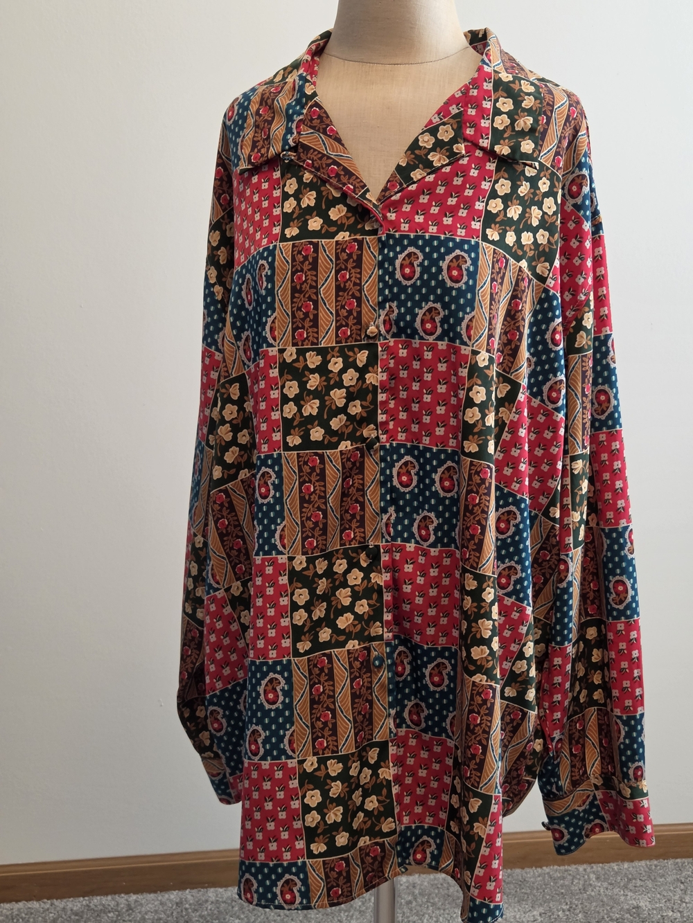 Westbound Patchwork Button-Down Shirt in Red, Blue & Brown